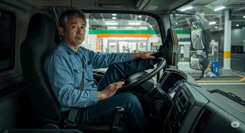 なぜトラックのハンドルに足を乗せるのか
