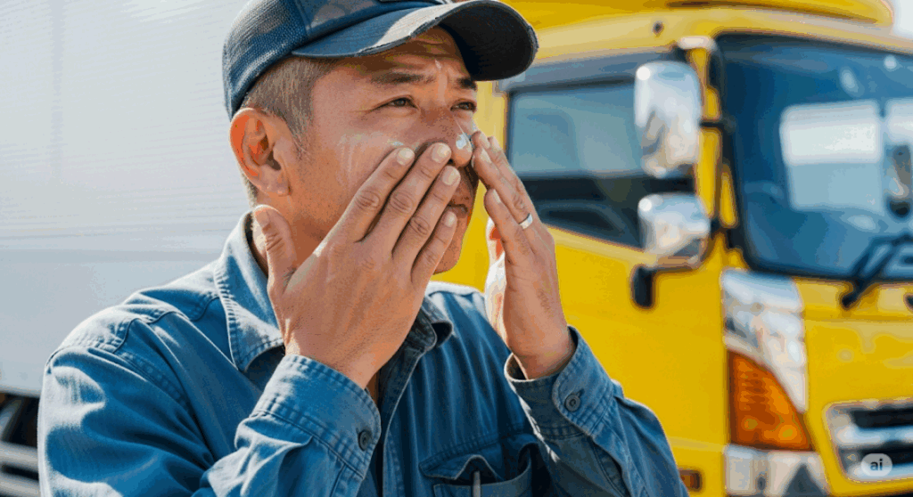 トラックドライバーの日焼けが顔半分になるのを防ぐ紫外線対策