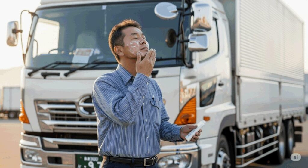 トラックドライバーの日焼けが顔半分になるのをプロ意識で防ぐ