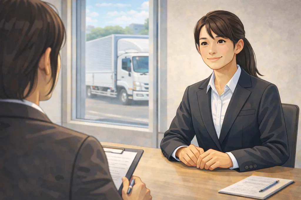運送会社の面接を受ける女性ドライバーのイメージ
