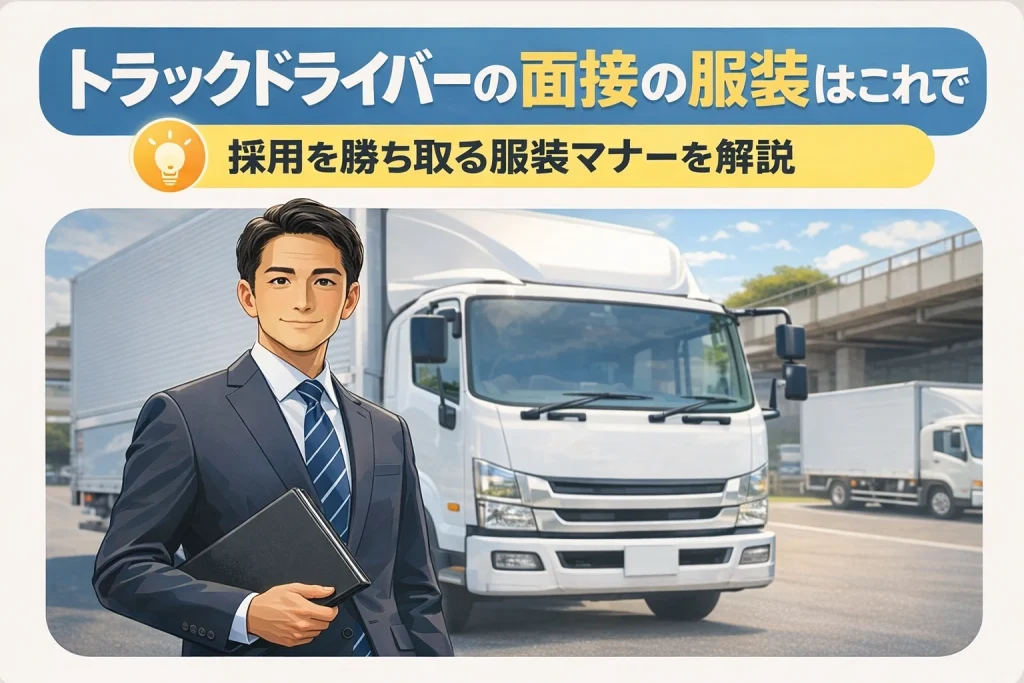 トラックドライバーの面接の服装イメージ（スーツの男性とトラック）