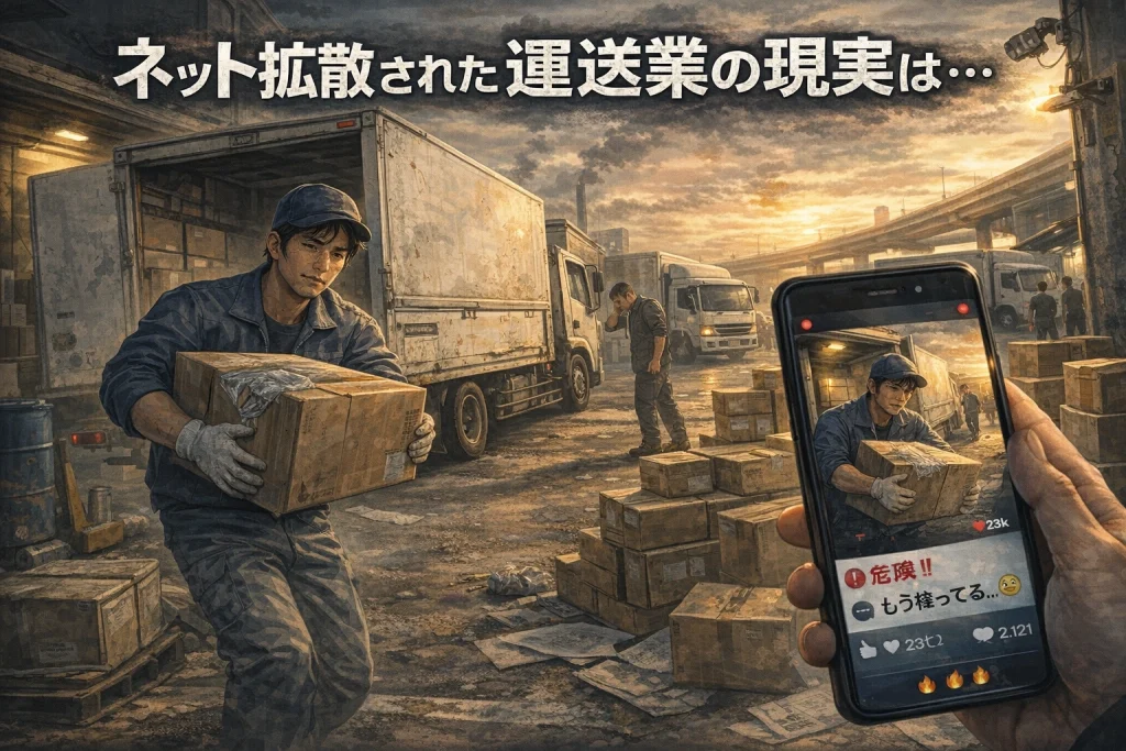 トラックドライバーの仕事がSNSで拡散されるイメージ