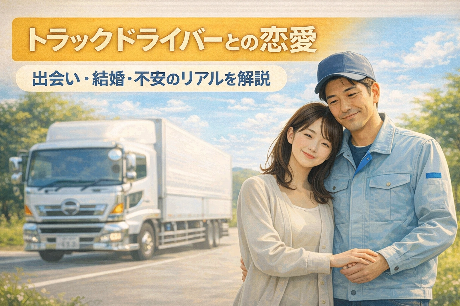 トラックドライバーとの恋愛をテーマにしたアイキャッチイラスト