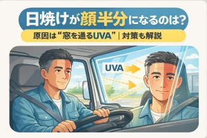 トラックドライバーの日焼けが顔半分になる理由（UVAが窓から入る）