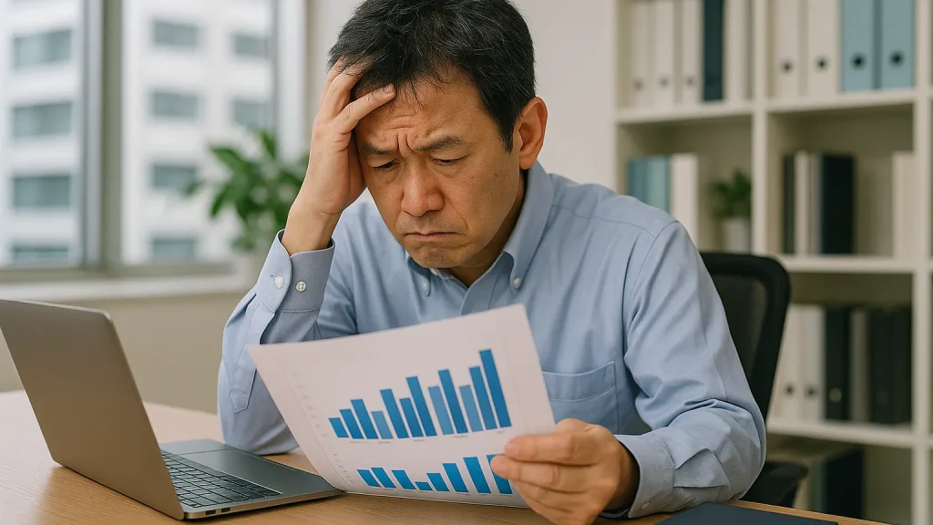 行政監査を受け、大量の書類を前に深刻な表情で対応する運行管理者